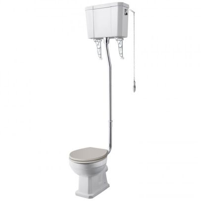 Hudson Reed Richmond High Level Toilet with Pull Chain Cistern and Flush Pipe Kit - Excluding Seat