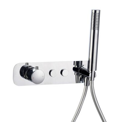 Concealed Horizontal Thermostatic Mixer Shower Valve Round With 2 Outlet and 2 Knobs - Chrome
