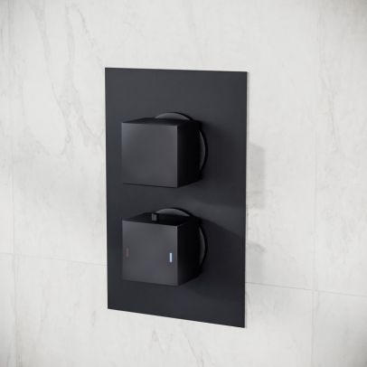 2 Dial 1 Outlet Concealed Thermostatic Shower Square Refined Valve - Matte Black