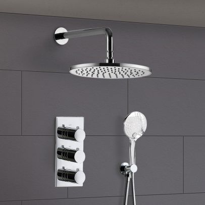 Lilly 3 Dial 2 Way Round Concealed Thermostatic Mixer Valve, Round Handset & Shower Head Chrome