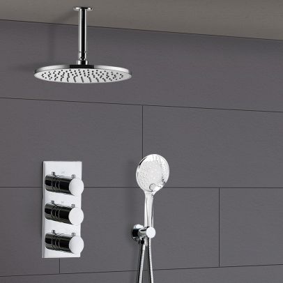 Calla 2 Way Round Ceiling Thermostatic Concealed Bathroom Shower Set Mixer