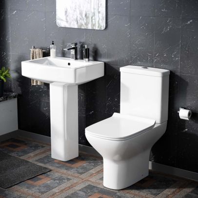 Cyan Rimless Toilet with 560 mm Full Pedestal Square Basin