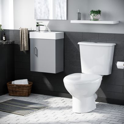 Nanuya 400mm Cloakroom Wall Hung Basin Vanity Unit & Close Coupled Toilet Light Grey 