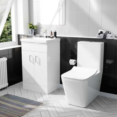 Nanuya 500mm Basin Vanity & Rimless Close Coupled Modern Toilet White