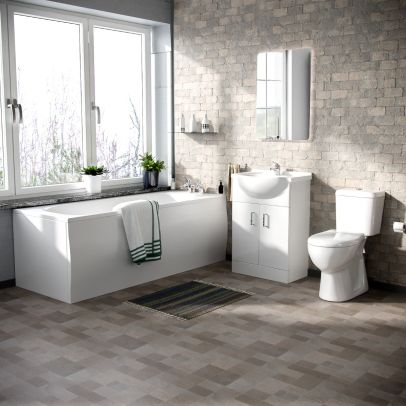 Memphis  3-Piece Bathroom Suite White - Close Coupled Toilet, 550mm Basin Vanity Unit and Round Bath Tub