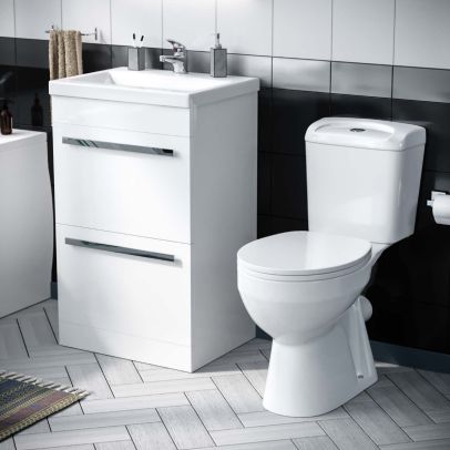 Nanuya 510 mm Basin 2 Drawer Vanity Cabinet & WC Toilet Pan 2-Piece Suite