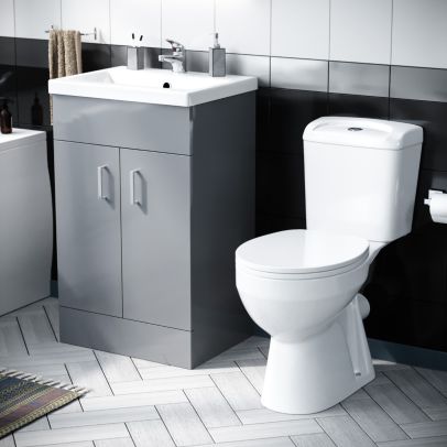 510mm Light Grey Floor Standing Vanity with 2 Doors, WC Toilet Pan & Basin