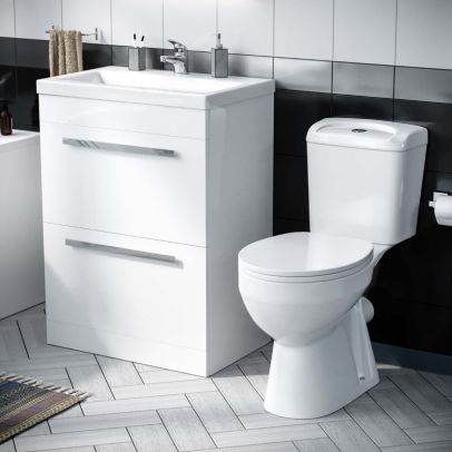 Nanuya 610 mm Basin 2 Drawer Vanity Cabinet & WC Toilet Pan 2-Piece Suite