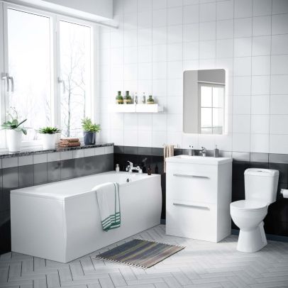 Ambon 1700mm Bath, Close Coupled Toilet & 2 Drawer Vanity Basin Cabinet