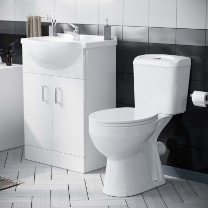 2-Piece Gloss White Vanity Unit And Close Coupled Toilet