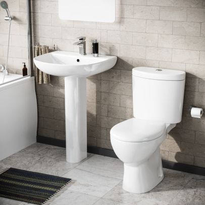 Cloakroom Close Coupled Toilet & 570mm Full Pedestal Basin White