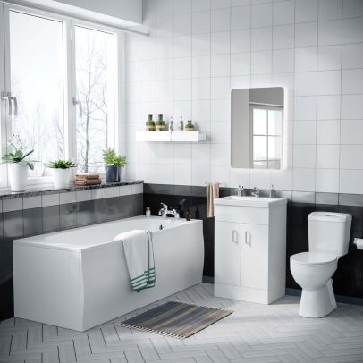 Nanuya 1700mm Bath, Close Coupled Toilet & 500 mm Flat Pack Vanity Cabinet