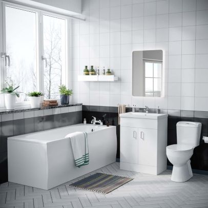 Nanuya 1700mm Bath, WC Toilet & 600 mm White Flat Pack Vanity Cabinet