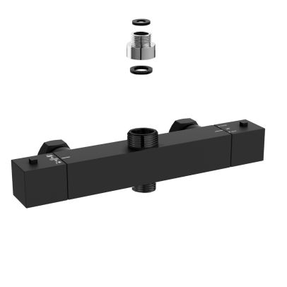 Modern Square Matte Black Exposed Thermostatic Shower Mixer Bar Valve Wall Mounted with TOP 3/4" and Bottom 1/2" BSP