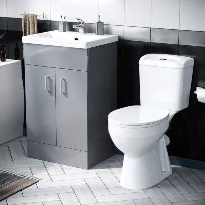 Nanuya 500mm Flat Pack Light Grey Vanity & WC Toilet Pan, Soft Close Seat 