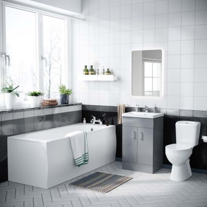 Nanuya 1700mm Bath, WC Toilet & 500 mm Light Grey Flat Pack Vanity Cabinet