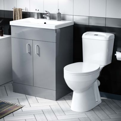Nanuya 600mm Flat Pack Light Grey Vanity & WC Toilet Pan, Soft Close Seat