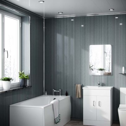 Grey Linen Gloss Cladding Modern PVC Panels Shower Wet Wall 2400 X 1000 X 10mm