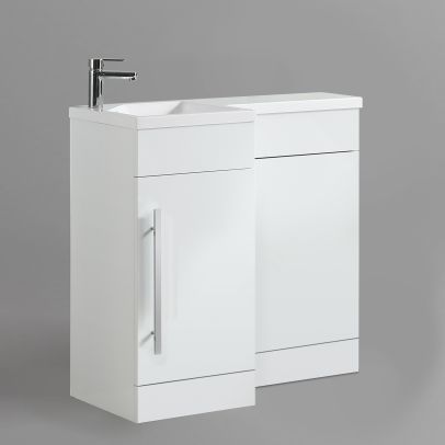 Raven LH 900mm Vanity Basin Unit, WC Unit & Desone Back to Wall Toilet White