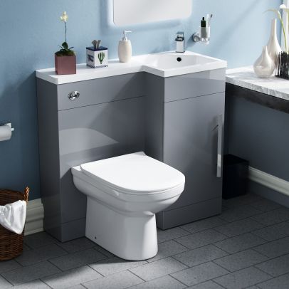 Raven RH 900mm Flat Pack Vanity Basin Unit, WC Unit & Elso Back to Wall Toilet Light Grey