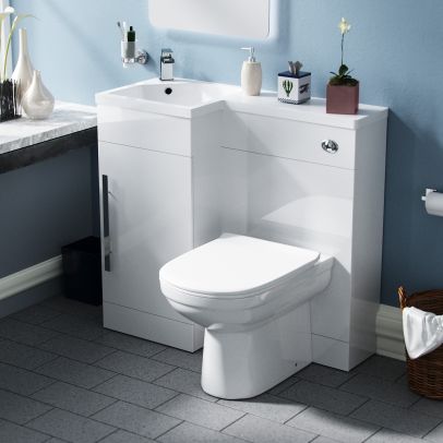 Raven LH 900mm Vanity Basin Unit, WC Unit & Elso Back to Wall Toilet White
