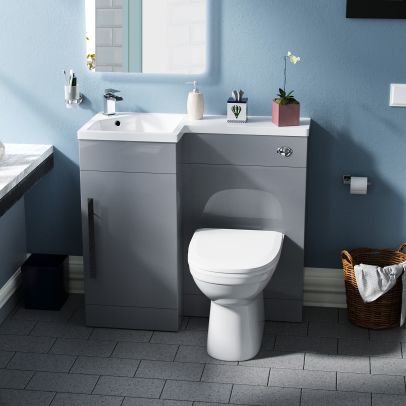 Raven LH 900mm Flat Pack Vanity Basin Unit, WC Unit & Welbourne Back to Wall Toilet Light Grey