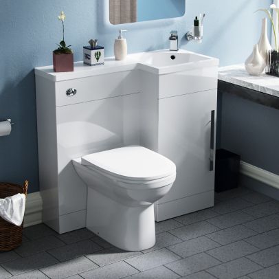 Raven RH 900mm Flat Pack Vanity Basin Unit, WC Unit & Welbourne Back to Wall Toilet White