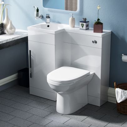 Raven LH 900mm Vanity Basin Unit, WC Unit & Welbourne Back to Wall Toilet White