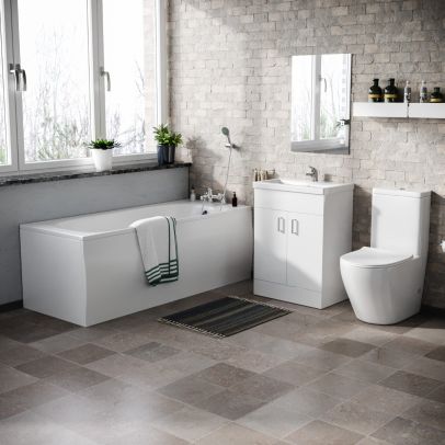 Nanuya Bath Suite with Basin Vanity Unit and Rimless Close Coupled Toilet