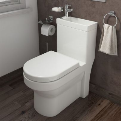 2 in 1 Compact Basin Close Coupled Toilet Combo Space Saver Cloakroom Unit
