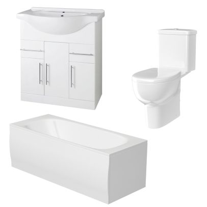 Round Bath,Basin Vanity Unit,Close Coupled Toilet Suite White