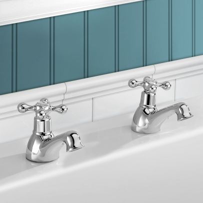 Victorian Traditional Hot and Cold Twin Bath Taps