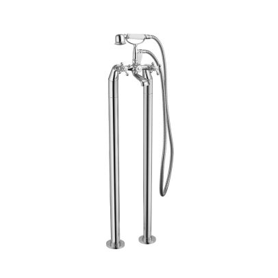 Victorian Traditional Freestanding Bath Shower Mixer Complete With Handset and Holder Chrome 