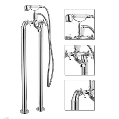 Stratford Traditional Freestanding Floor Mounted Bath Shower Mixer Tap With Handheld Kit