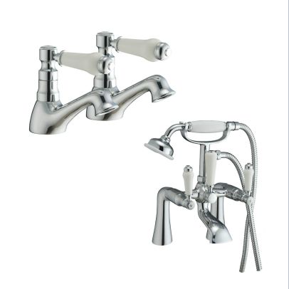 Imperior Traditional Set of Basin Taps & Bath Shower Mixer With Handheld Kit