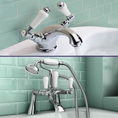 Trafford Traditional Bath Filler Shower Mixer & Monobloc Tap Chrome 