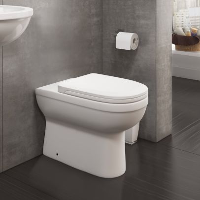 Melbourne Back To Wall Vitreous Ceramic Modern White Toilet Pan, Soft Close Seat