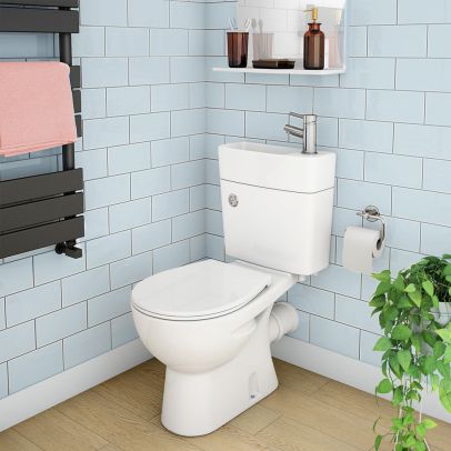 Promo | Modern 2 in 1 Compact Combo White Basin and Close Coupled Toilet 