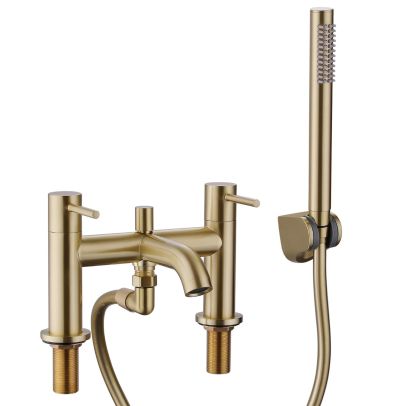 Alice Modern Brushed Brass Designer Deck Mounted Bath Shower Mixer Tap with Handheld Kit   | Luxhause