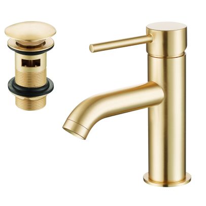 Alice Modern Cloakroom Brushed Brass Round Basin Mono Mixer Tap and Waste   | Luxhaus
