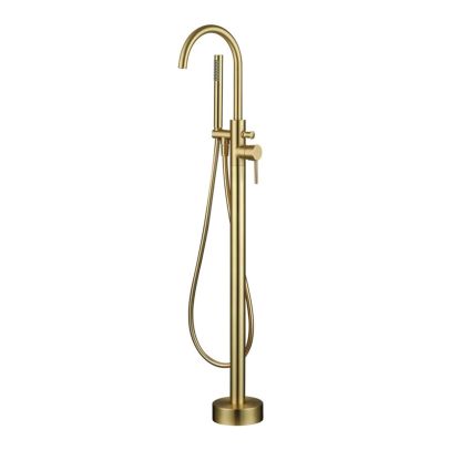 Alice Modern Brushed Brass Freestanding Bath Shower Mixer Tap with Handheld Kit   | Luxhause