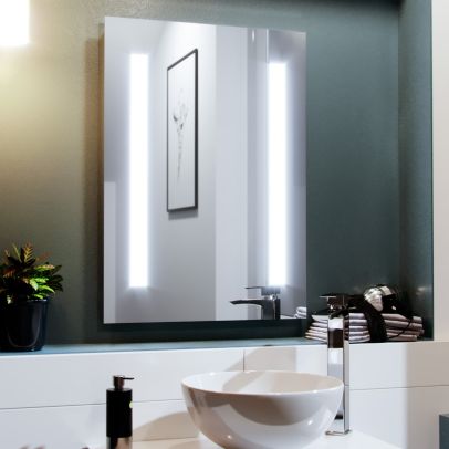 Dual Bar LED 500 x 700mm Battery powered Round Corner Bathroom Mirror 