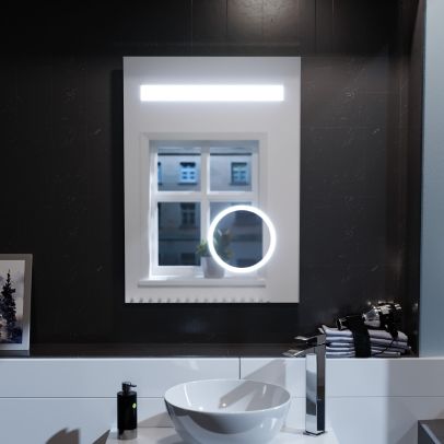 LED 500 x 700mm Straight Corner Bathroom Magnifying Mirror