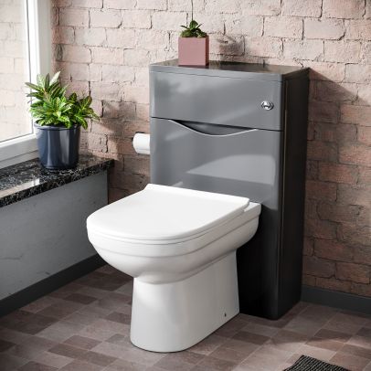 Lyndon Modern Back To Wall Toilet Pan and WC Unit Soft Close Seat Steel Grey