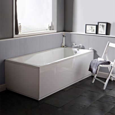 Nuie 1700mm Standard White Square Single Ended Bath with Legs Durable Lucite Acrylic