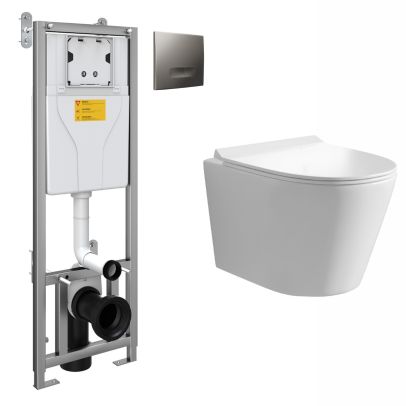 Elliss Wall Hung Rimless Toilet Pan  and WC Framed Cistern