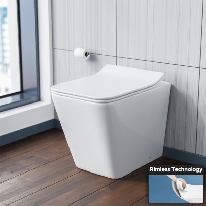 Elora Back To Wall Rimless WC Toilet Pan & Soft Close Seat + Concealed Cistern