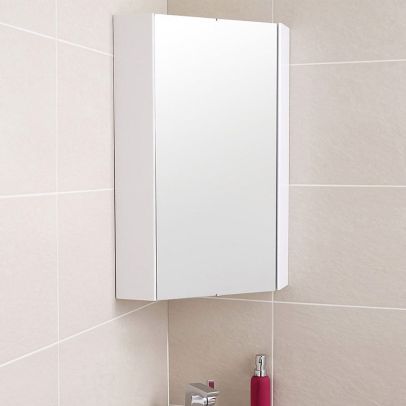Tully 320 x 320 x 650mm Corner Mirror Cabinet Gloss White