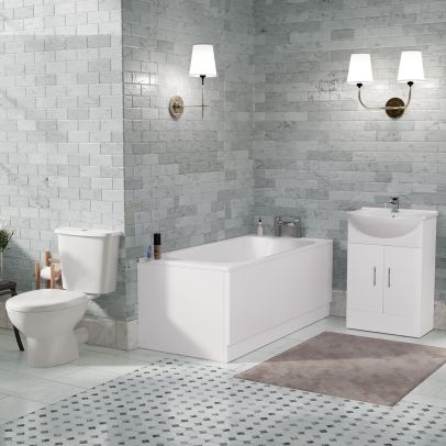 Senore Bathroom Suite 1700mm Flat Pack Vanity Unit WC Close Coupled Toilet Taps Waste