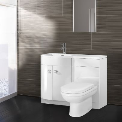Dene LH 1100mm Vanity Basin Unit White & Welbourne Back to Wall Toilet White
